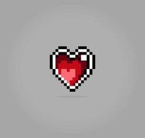 Píxeles de 8 bits un corazón de cristal. icono de amor para los activos del juego y patrones de punto de cruz en ilustraciones vectoriales.