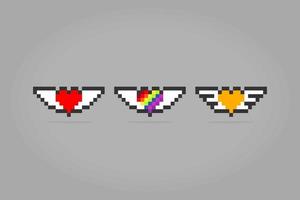 Amor de píxeles de 8 bits. icono de corazón con ala en ilustración vectorial para icono de juego.