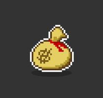 Pixel 8 bit money bag. Game assets icon in vector illustration.