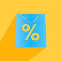Vector illustration of paper bag with percent sign. Concept of discounts, sale, shopping.