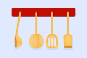 Set of chef wooden kitchen utensils. Vector illustration.