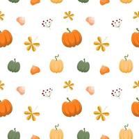 patrón de otoño sin costuras con calabazas, hojas y bayas. fondo vectorial en estilo plano. vector