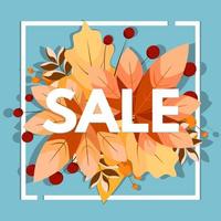 Autumn sale. Label, template, banner with colorful leaves. Vector Illustration.