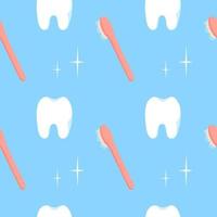 Seamless pattern with tooth and toothbrush. Vector background in flat style.