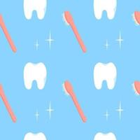 Seamless pattern with tooth and toothbrush. Vector background in flat style.