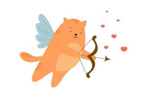 Cute mischievous cupid cat. Concept of Valentine's Day. Vector greeting card.