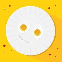 Egg with dill in a white plate on a yellow background. Vector illustration. National Egg Day.