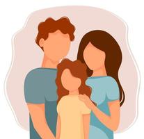 Vector illustration of happy family with kids. Mother, father, daughter. Flat design.