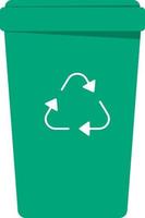 Vector of green waste recycling bin with recycle sign. Waste container. Concept of caring for planet Earth, ecology, sorting garbage.