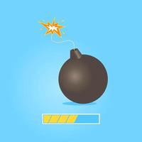 Bomb with burning wick isolated on white. Concept of deadline. Vector illustration.