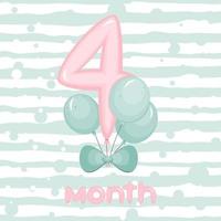4 month Birthday party invitation with balloons. Greeting card template. Vector illustration.