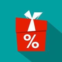 Vector illustration of icon of gift with percent sign. Concept of discounts, sale, shopping.