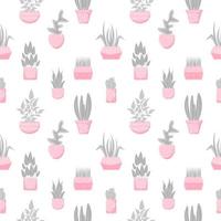 Seamless pattern with houseplants in pots. Vector background in flat style.