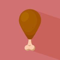 Roasted fried chicken leg isolated on red background and throws away the day. Overlay shadows. Vector illustration.