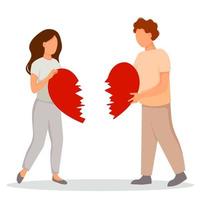 Relationship concept. Woman and man restoring broken heart. Vector illustration in flat style.