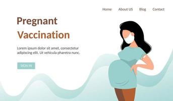 Vaccinated pregnant woman banner. The concept of vaccination, health, the spread of the vaccine, healthcare, call of fight against coronavirus. Colorful vector illustration in flat style.
