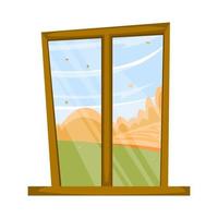 Windows with fall landscape. Concept of September, October, November, Thanksgiving Day. Vector illustration in flat style.