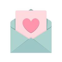 sobre abierto con una carta con corazón. el concepto de enviar mensajes. enviar o recibir una carta, correo. confesar amor. vector