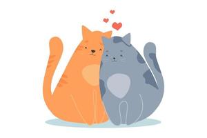 Couple cats in love. Concept of Valentine's Day. Vector greeting card.