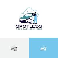 Man Clean Car Wash Carwash Spotless Auto Service Logo vector