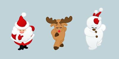 Cute Santa clause, Reindeer and Snowman cartoon vector isolated on light gray background. Illustration character set for design