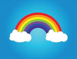 Cartoon rainbow with clouds, vector illustration. Colorful graphic design art.