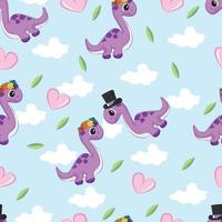 Cute little dino seamless pattern vector