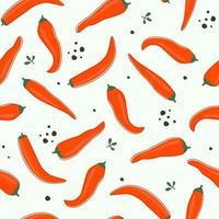 Seamless pattern with red hot peppers. Print with a vegetable for proper vegan nutrition. Vector graphics.