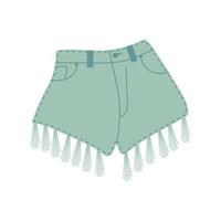 Boho outfit. Fringed denim shorts. vector