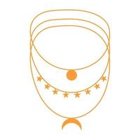 Boho style necklace with stars, moon and circle. Handmade jewelry in ethnic style. vector