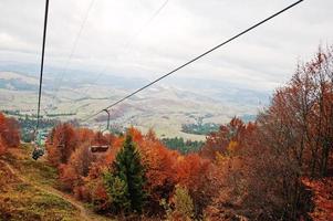 Cableway and ski lifts at autumn mountains photo