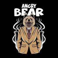 bear head man wearing a suit with smoke illustration and angry bear lettering vector