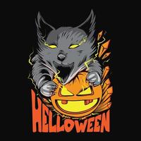 Halloween wolf and pumpkin illustration for t-shirt design and print vector