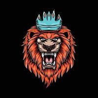 angry lion head king detail illustration with crown vector
