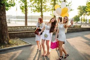 Group of girls making selfie at hen party. photo