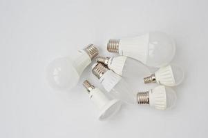 Set of row LED bulbs isolated on white background. photo