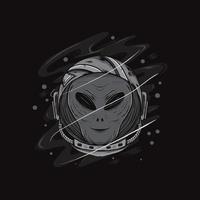 alien astronaut head illustration black and white