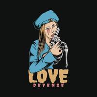 love defense women pop art illustration T shirt design vector