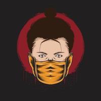 Illustration of ninja with mask on blood moon background for t shirt design and print vector