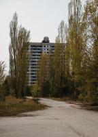 Soviet emblem at building on abadoned town Chernobyl, Ukraine. photo