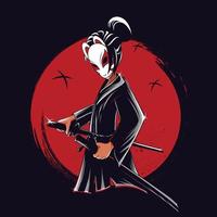 ilustración de una mujer samurai de estilo japonés para una camisa vector