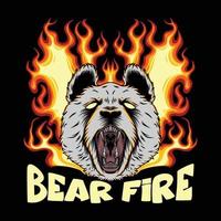 cabeza de oso con ilustración de fuego ardiente y letras de oso enojado