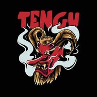 tengu illustration with smoke for t-shirt vector