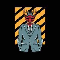 illustration of people wearing oni masks and wearing cool suits