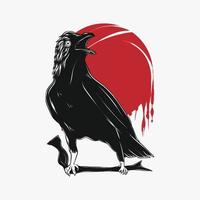 crow illustration japanese style for t-shirt design vector