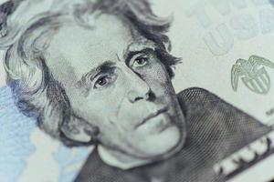 US President Jackson face on  twenty or 20 dollars bill photo