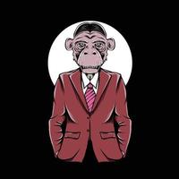 chimpanzee monkey illustration in a suit looks cool under the moon vector