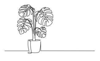 Continuous one line drawing of a flower in a pot vector