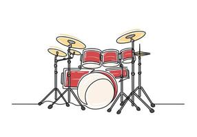 Continuous one line drawing of a drums vector