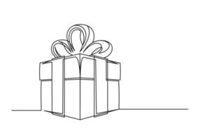 Gift box continuous one line drawing vector